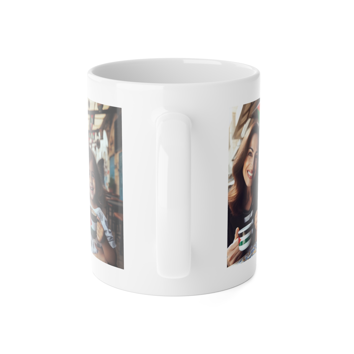 other view - Coffee Mug - Mother and Daughter Enjoying Coffee in Front of a Coffee Shop Design