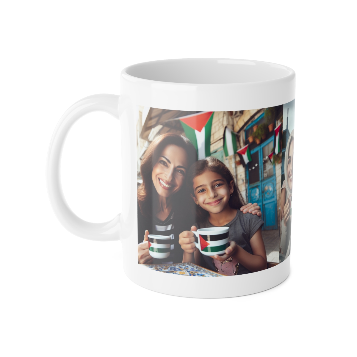 other view - Coffee Mug - Mother and Daughter Enjoying Coffee in Front of a Coffee Shop Design