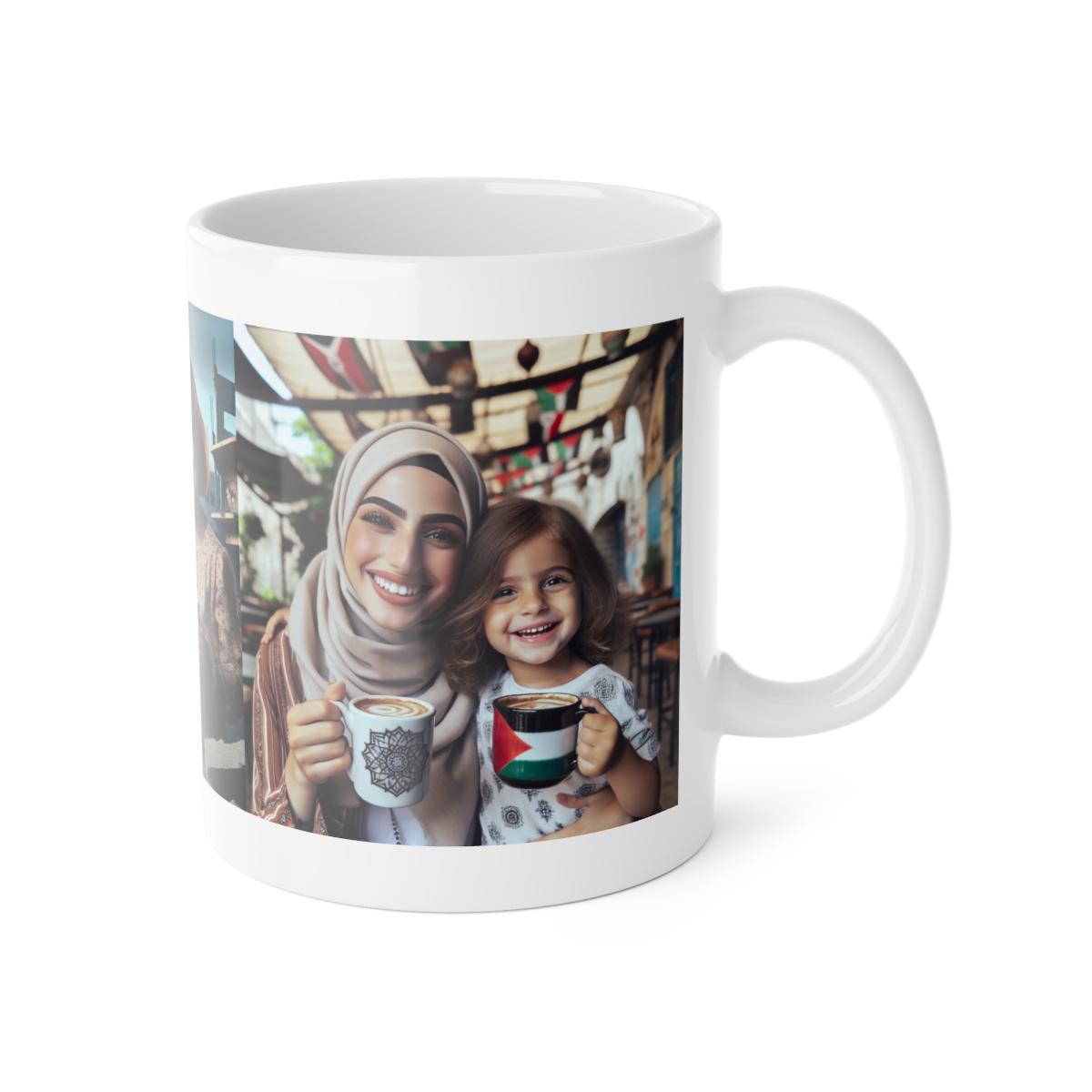 other view - Coffee Mug - Mother and Daughter Enjoying Coffee in Front of a Coffee Shop Design