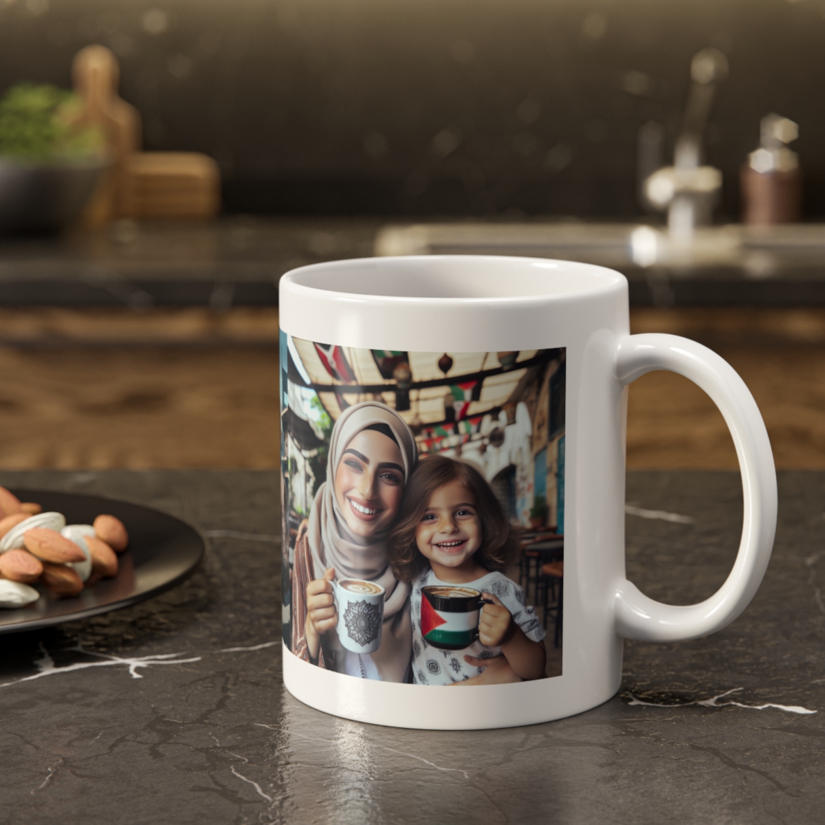 other view - Coffee Mug - Mother and Daughter Enjoying Coffee in Front of a Coffee Shop Design