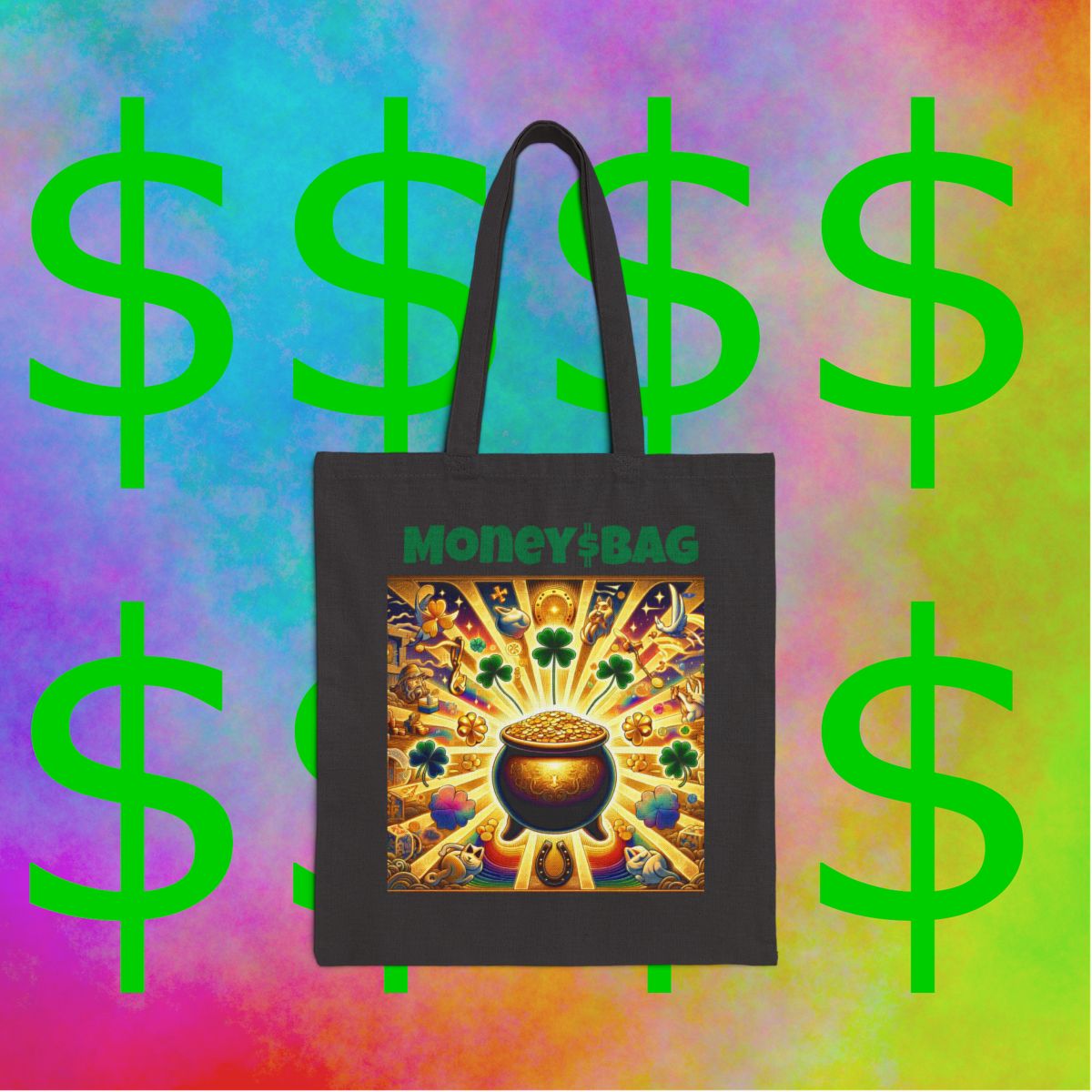 front view - Canvas Tote Bag Lucky Money $ Bag for Good Luck and Fortune