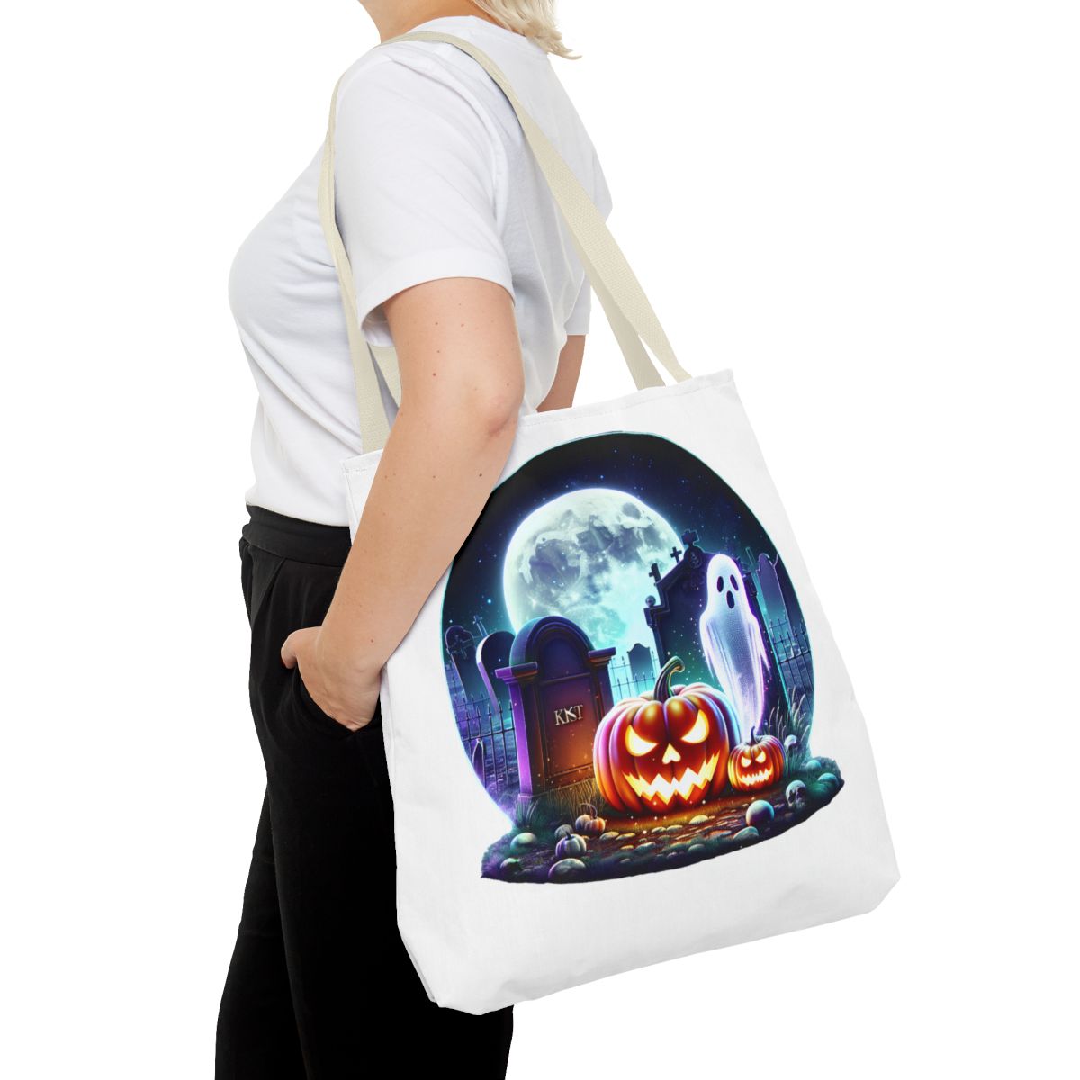 other view - Halloween Jack-O'-Lantern Ghost Tote Bag