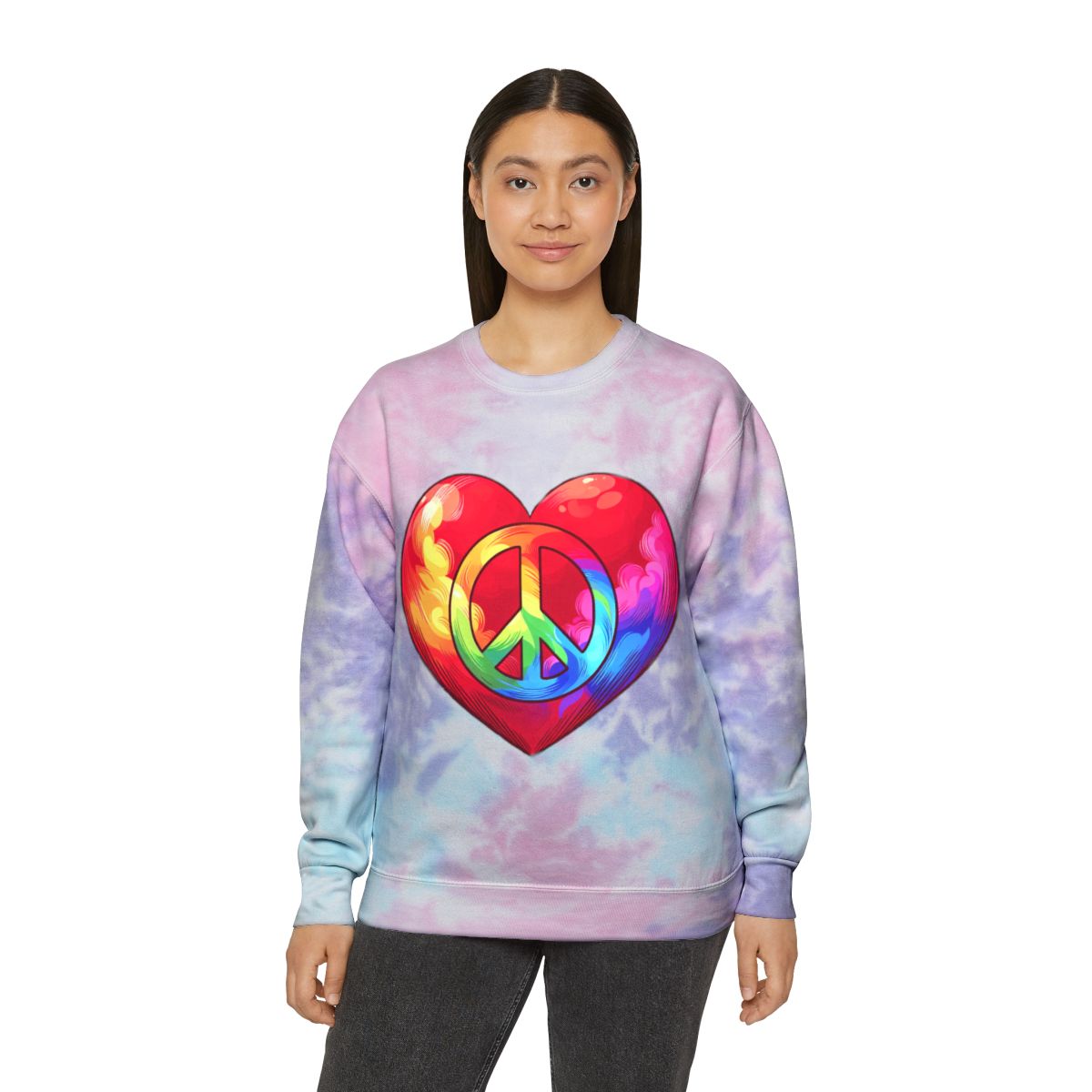 other view - Unisex Tie-Dye Sweatshirt Peace and Love Design