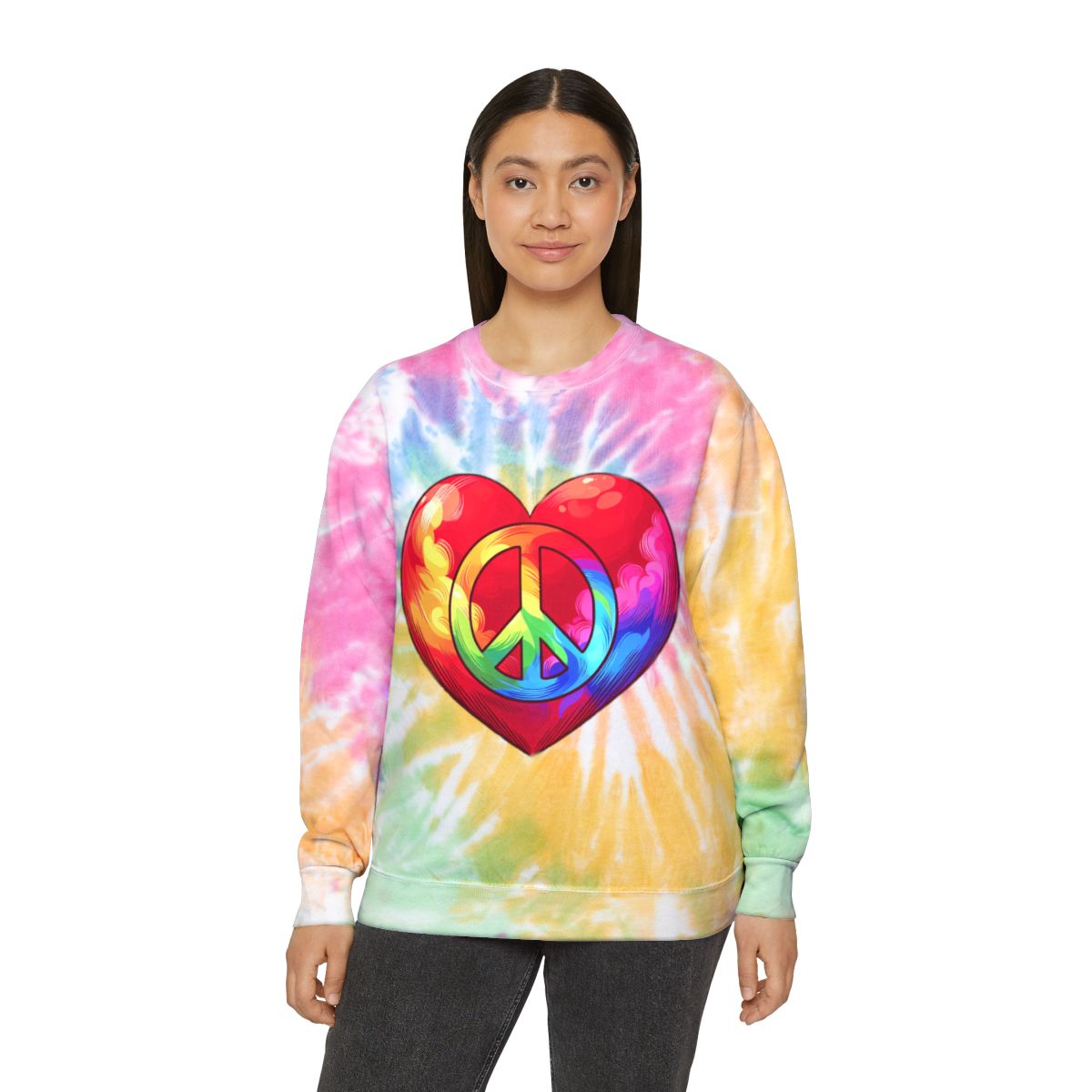 other view - Unisex Tie-Dye Sweatshirt Peace and Love Design