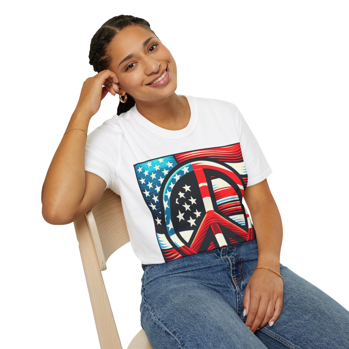 other view - Patriotic Peace Sign Unisex Softstyle T-Shirt