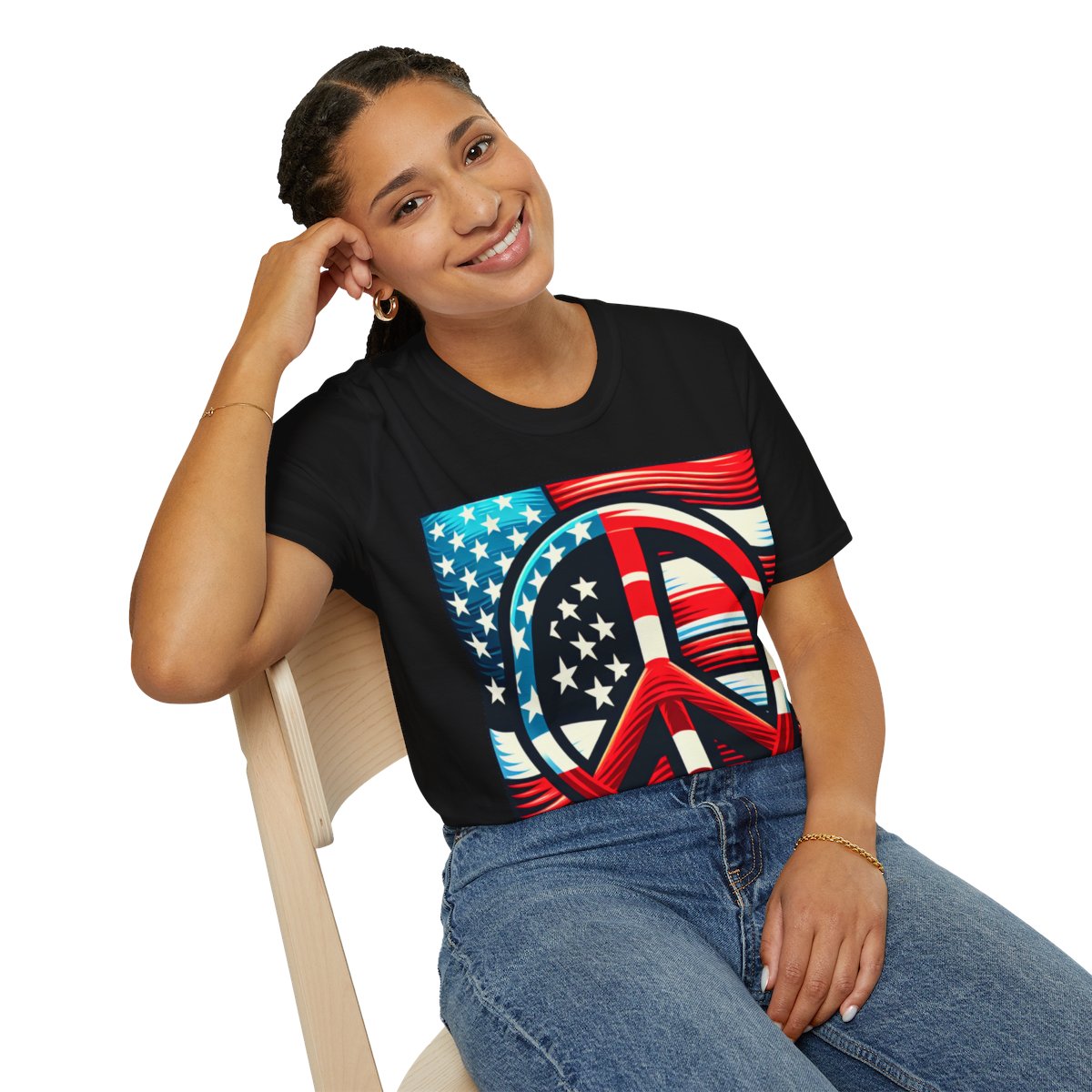 other view - Patriotic Peace Sign Unisex Softstyle T-Shirt