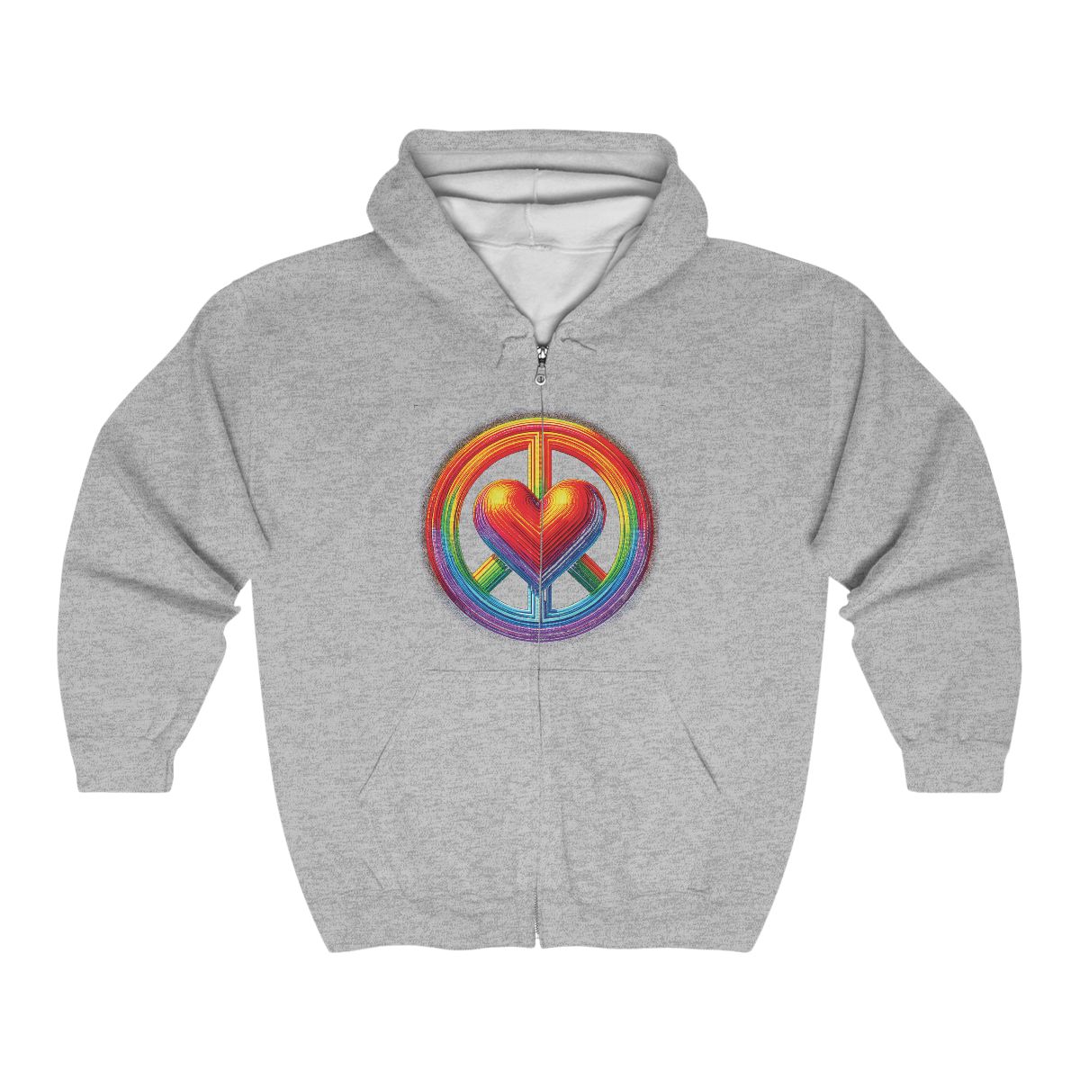 front view - Peace and Love Unisex Heavy Blend™ Full Zip Hooded Sweatshirt