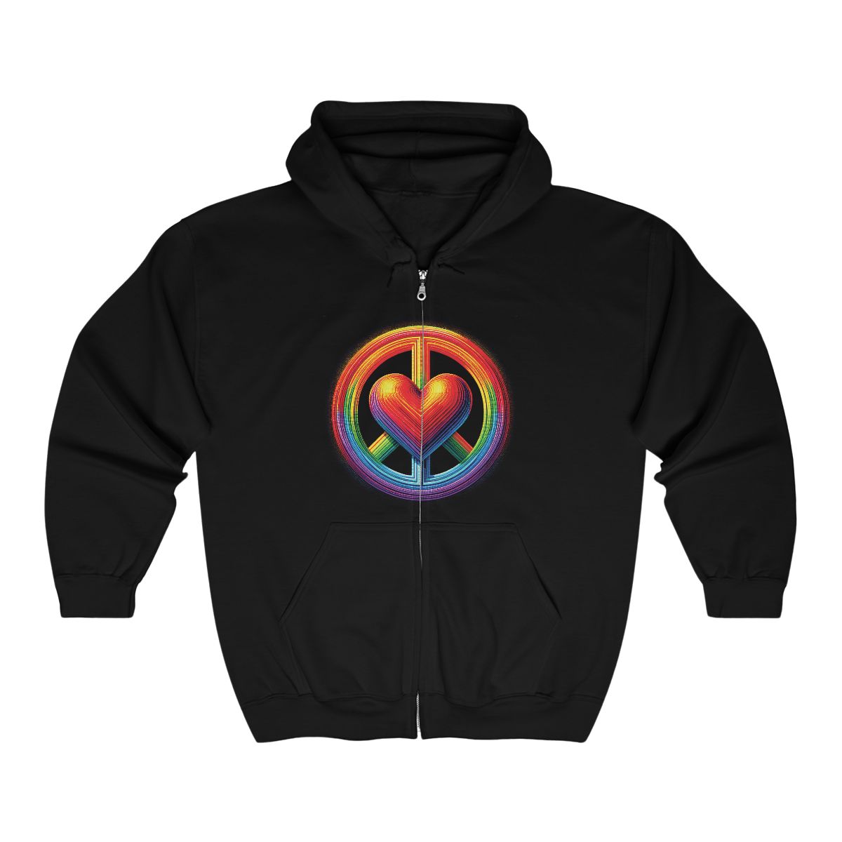 front view - Peace and Love Unisex Heavy Blend™ Full Zip Hooded Sweatshirt