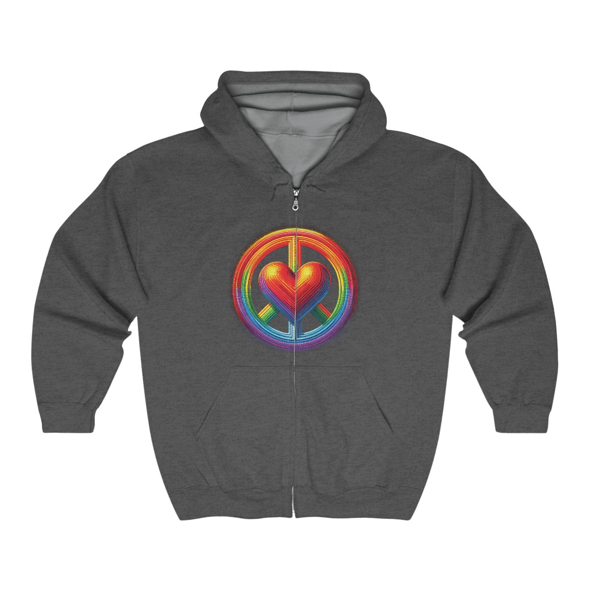 front view - Peace and Love Unisex Heavy Blend™ Full Zip Hooded Sweatshirt