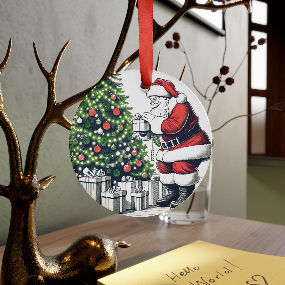 other view - Santa Acrylic Ornament with Ribbon