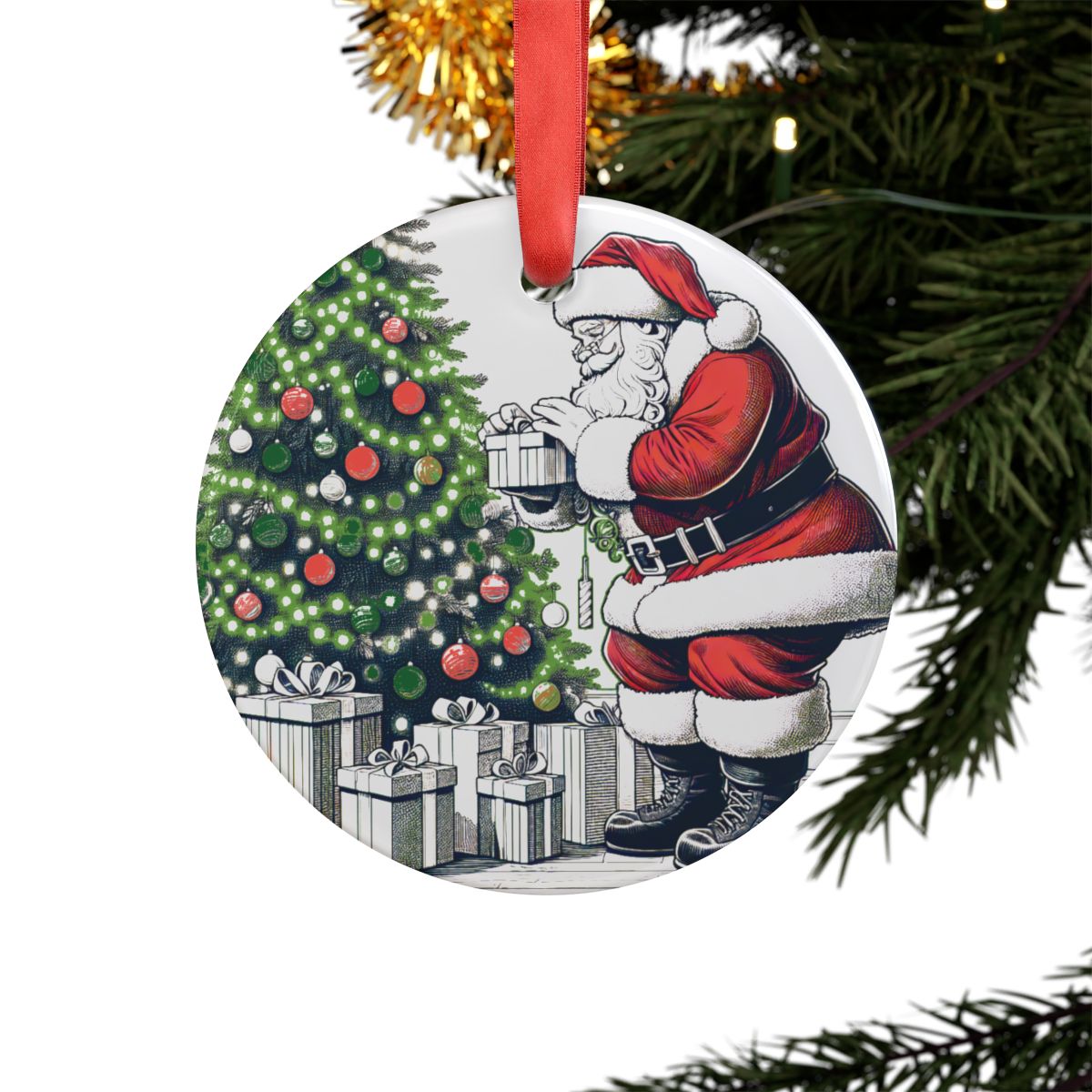 other view - Santa Acrylic Ornament with Ribbon