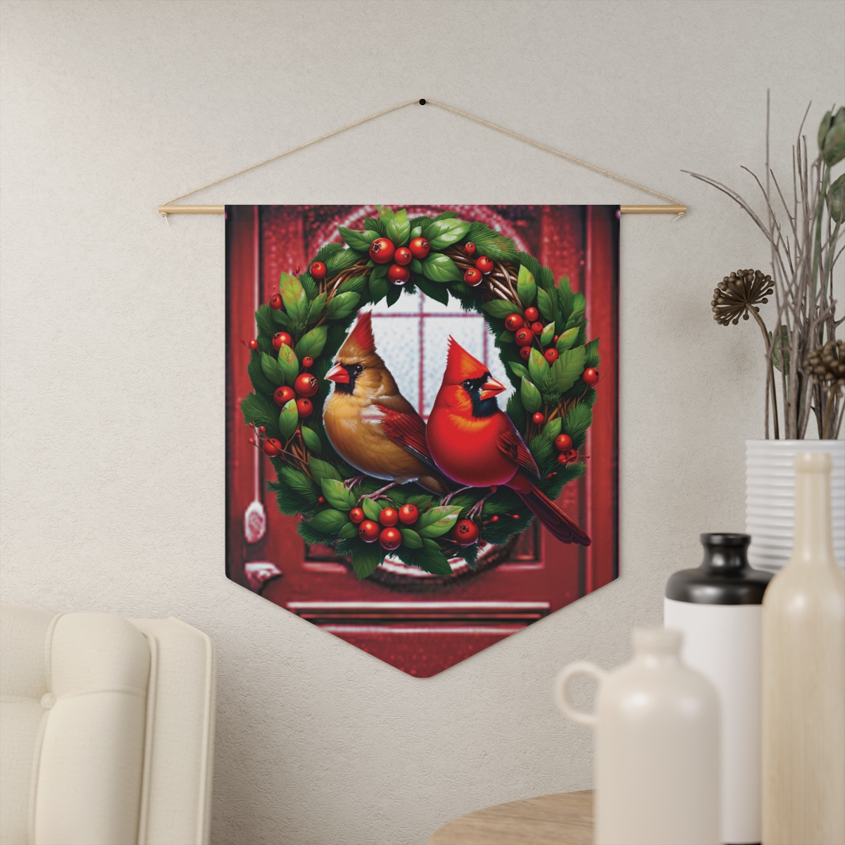 other view - Front-Door Cardinal Wreath Pennant